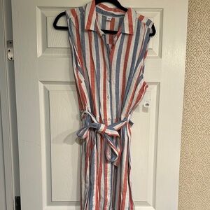 Striped Sleeveless Dress - Red, Blue, White